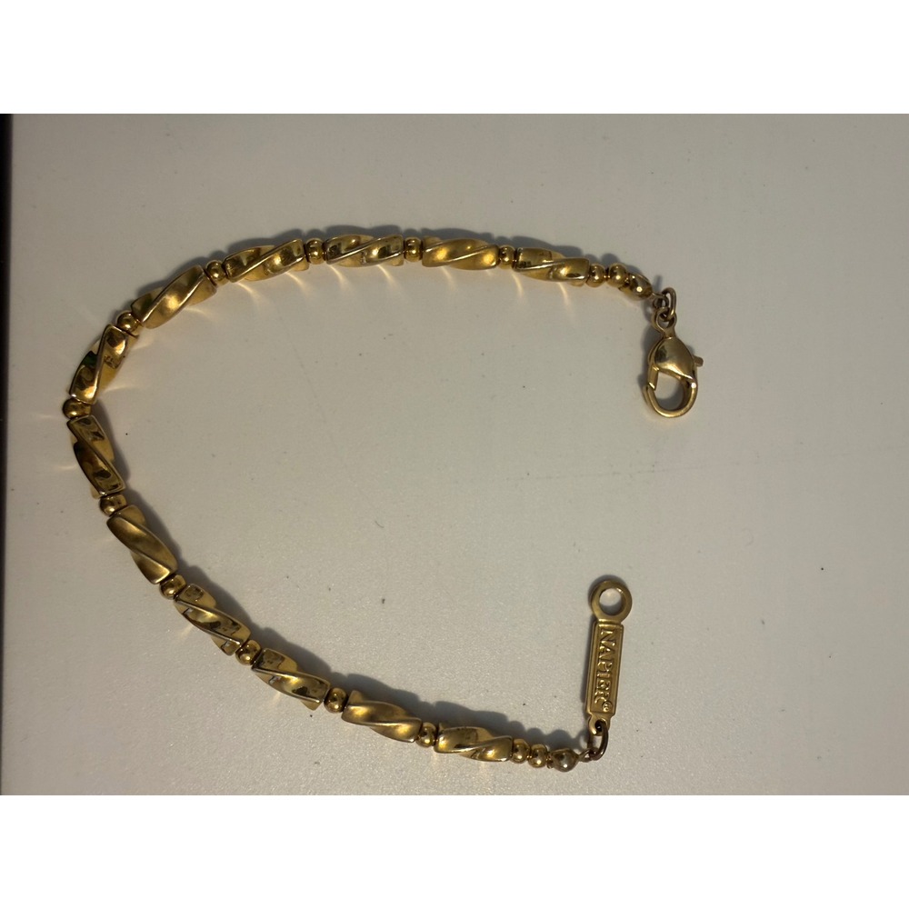 Napier Gold Tone Twisted Link Bead Bracelet Vintage Lobster Clasp 7.5 Inch